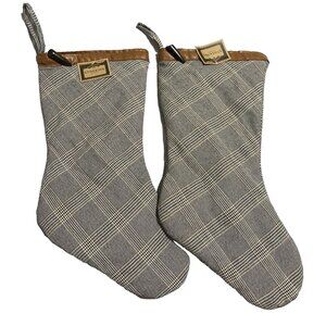 Holiday Time Christmas Stocking Plaid Faux Leather Trim Toggle Button (set of 2)